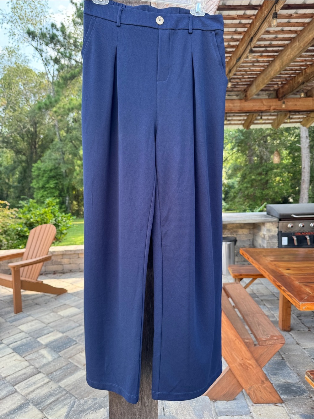 Flowy Wide-Leg Trousers - Navy - Large